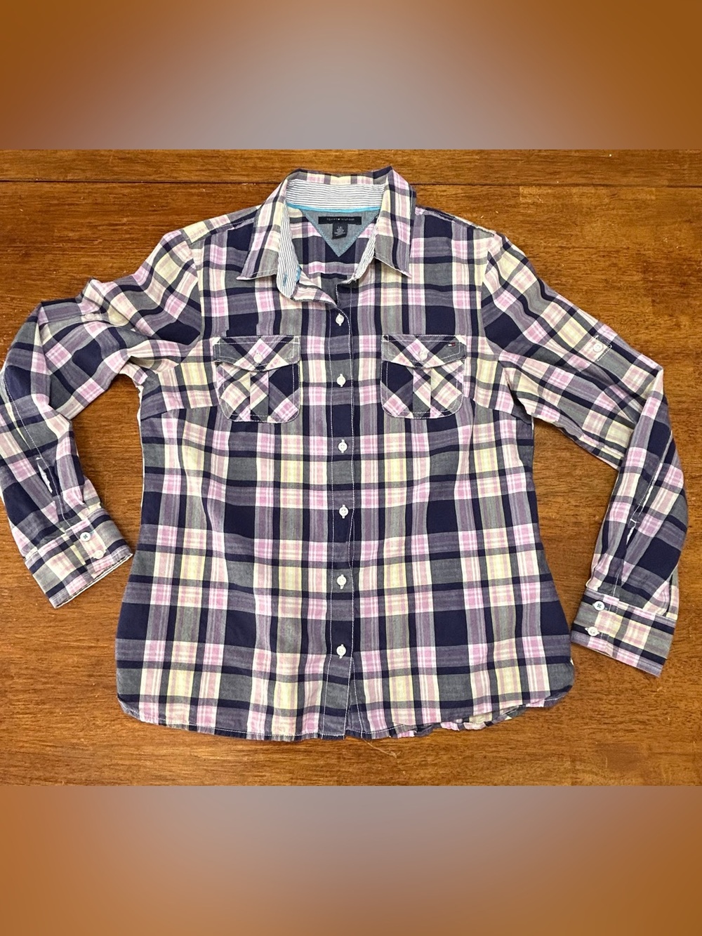 Tommy Hilfiger Navy, Pink & Cream Plaid Button-Down Shirt